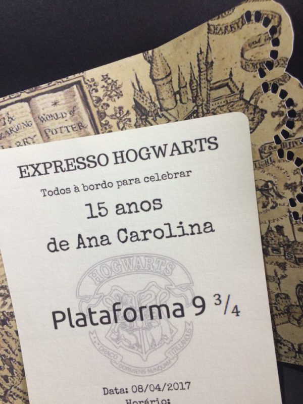 Convite de 15 anos "Harry Potter: mapa de Hogwarts"