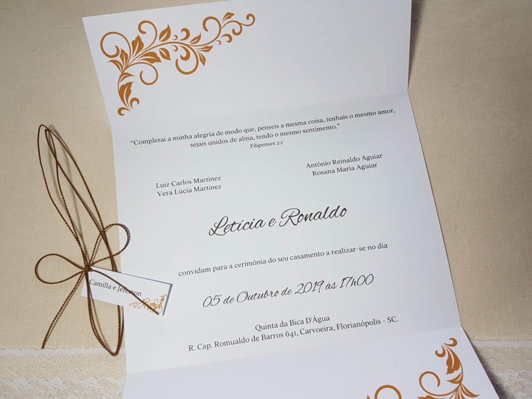 Convite de casamento "Letícia e Ronaldo"