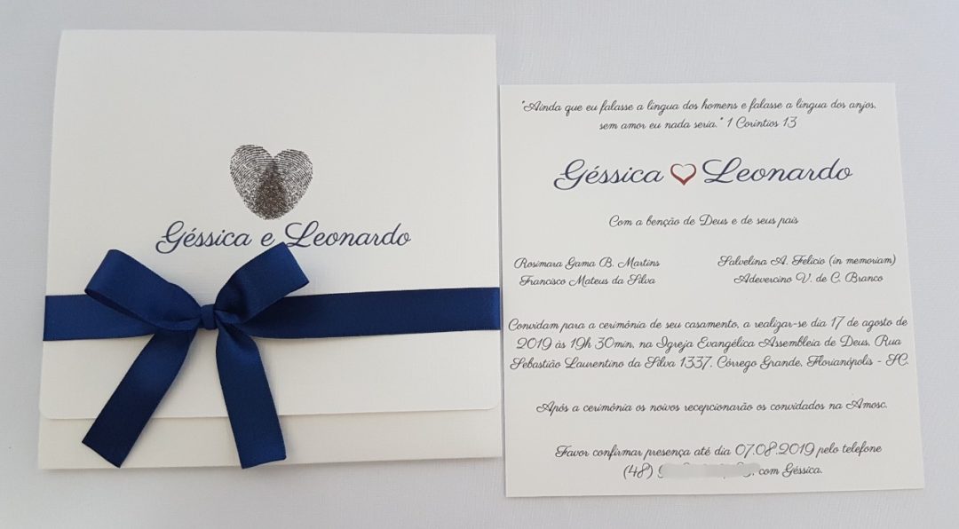 Convite de casamento "Géssica e Leonardo"