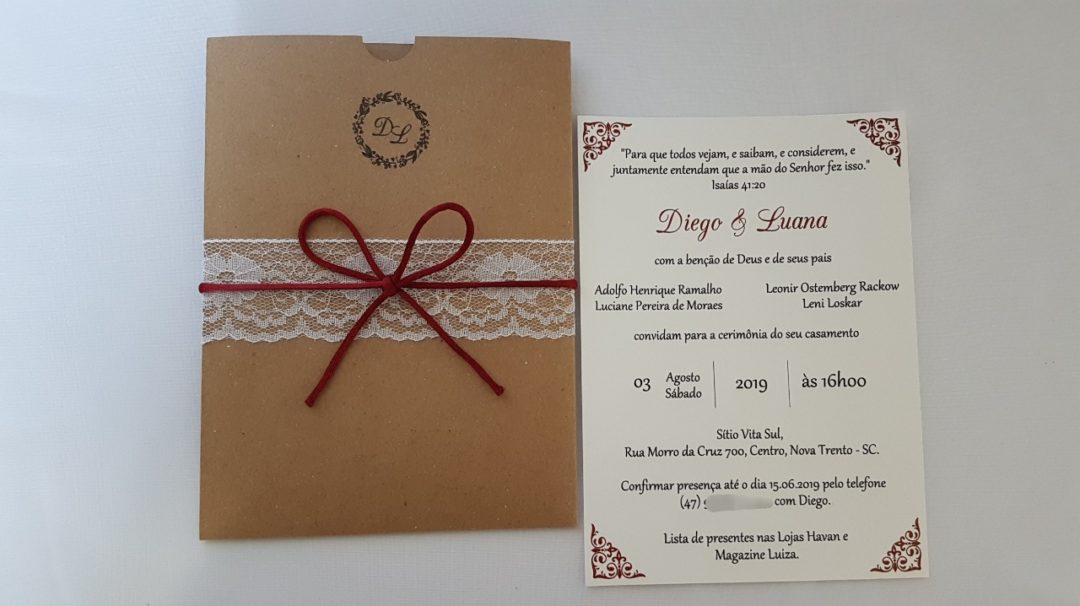 Convite de casamento "Diego e Luana"