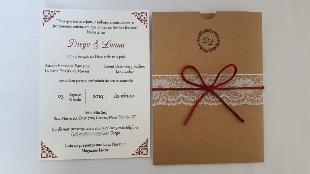 Convite de casamento "Diego e Luana"