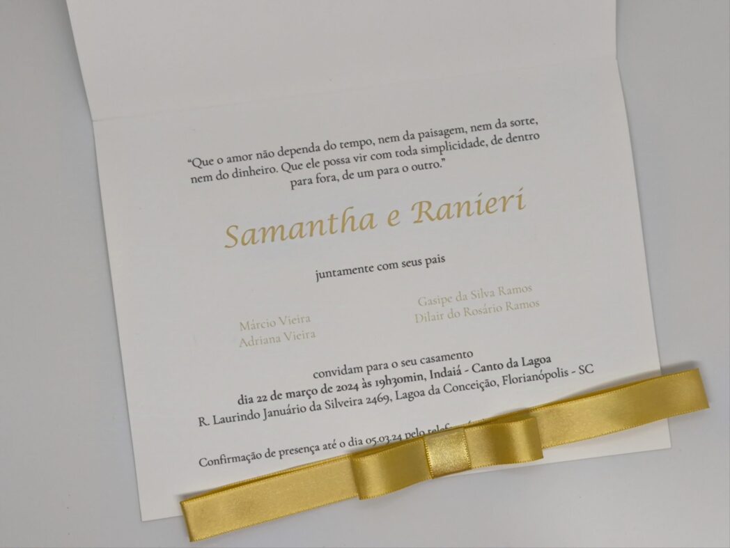 Convite de casamento "Samantha e Ranieri"